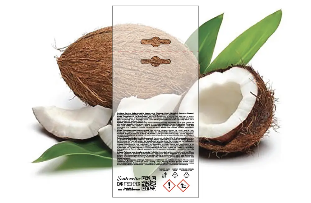 Customized car air freshener packaging template, fragrance:﻿Coconut