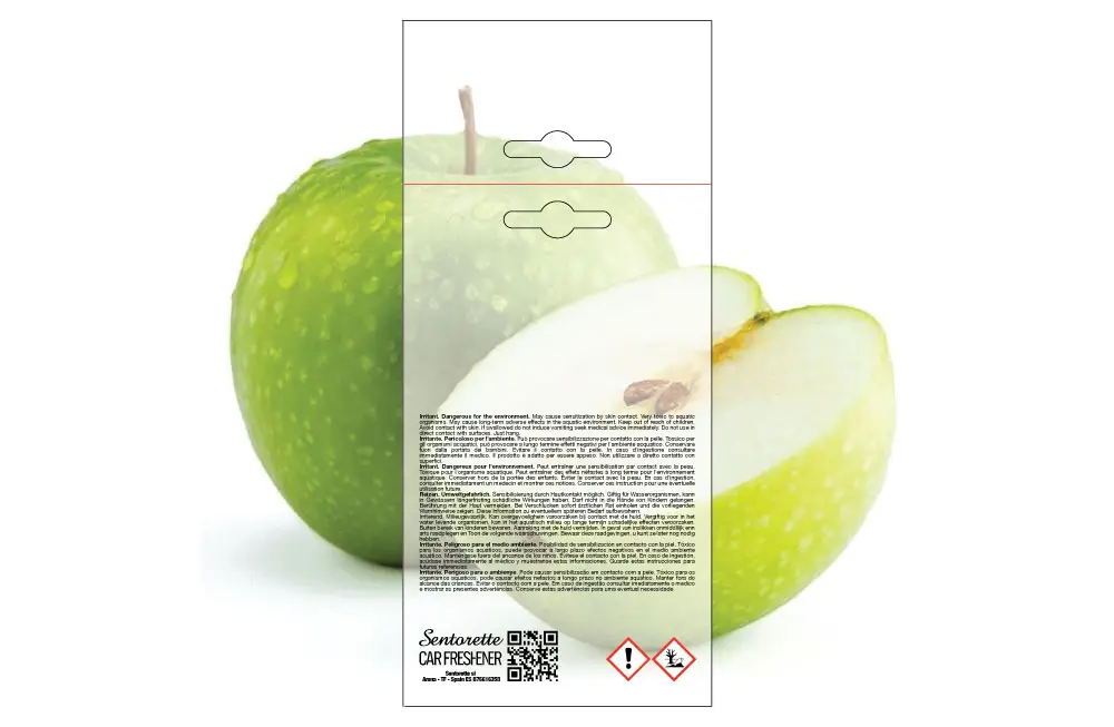 Customized car air freshener packaging template, fragrance:﻿Green Apple